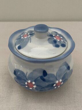 Ben Rickert trinket jar w/lid vintage white blue pink flowers Made in Japan